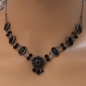 Liz Palacios Antique Silver & Black Jet Necklace
